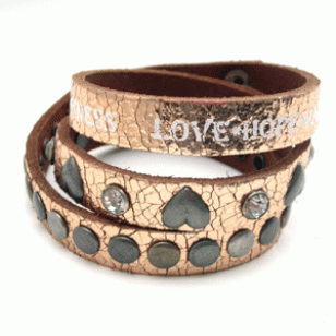 Leren wikkel armband - Champagne